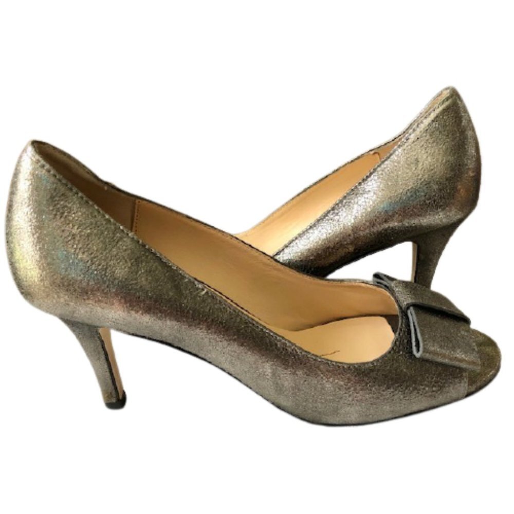 Kate Spade Platinum Sparkly Peep Toe Bow Pumps - 8.5M - Picture 4 of 11